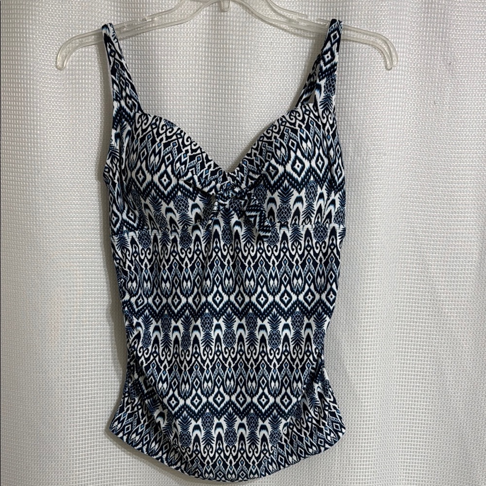 Kona Sol blue & white swim suit top. Size L